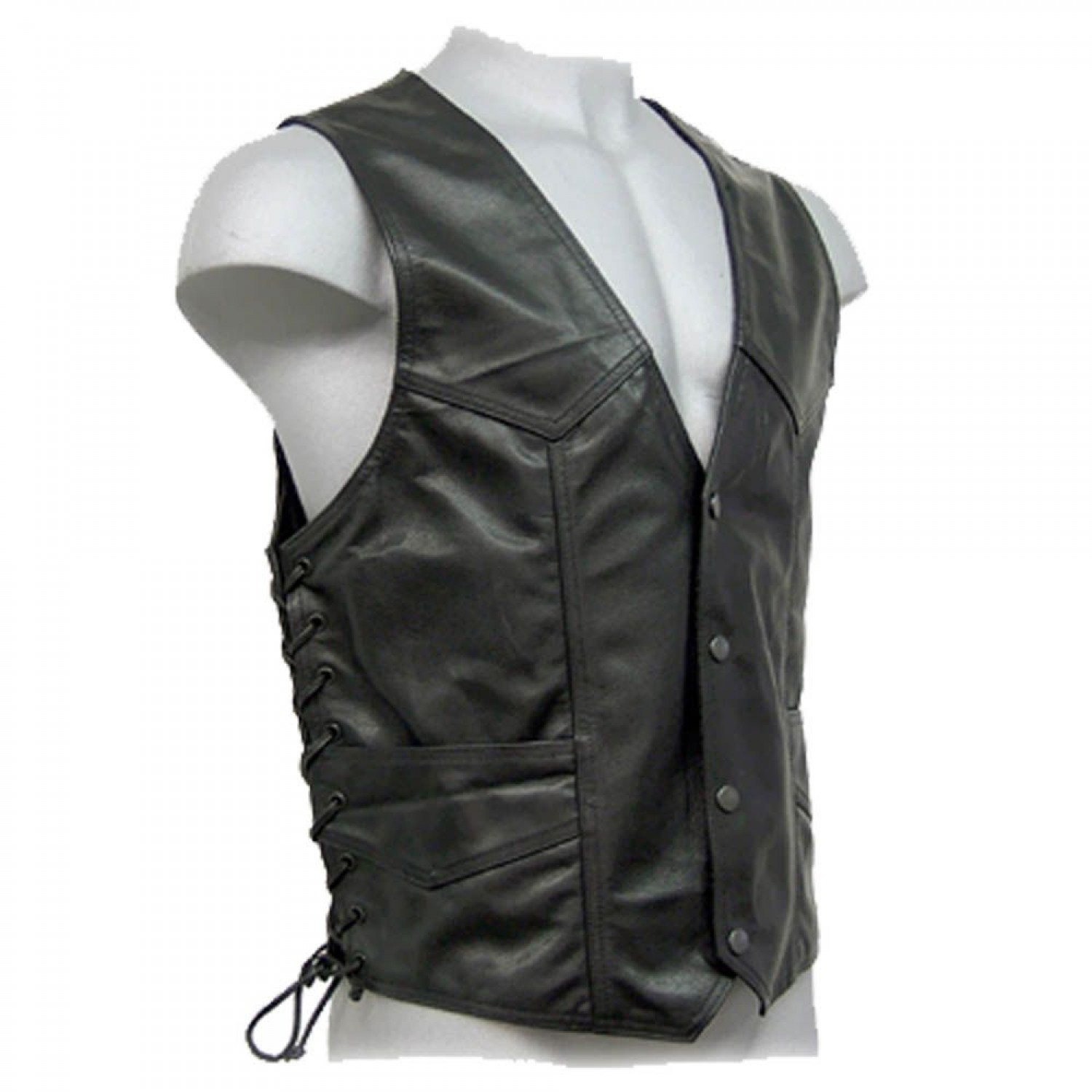 Men Gothic Biker Vest Black Leather Motorcycle Lace Style Vest